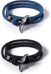 [FINEASY] 2Pcs Bracelets for Men & Women, Nylon Friendship Bracelet Mens, Adjustable, Handmade, Whales Tail Paracord Bracelets, Spiritual Gifts for Women and Men, Black Blue