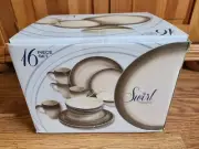Mikasa Swirl Ombre 16 Pc Dinnerware Set in Graphite Grey Place Set for 4 #257