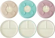PandaEar 3 Pack Porcelain Toddler Plates with Silicone Sleeves | 7.8" Divided Kids Plates | Microwave & Dishwasher Safe | Non-Slip, BPA-Free (Beige/Mint/Pink)