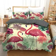 Flamingo Tropical Quilt Doona Duvet Cover Pillow Case Set
