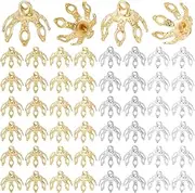WADORN 130Pcs 5 Styles Flower Bead Caps, Brass Bead End Caps with Loop Hollow Flower Bead Caps Toppers for Jewelry Findings Flower Bead Caps Spacers Kits for DIY Crafts Earrings Bracelets Ornament
