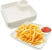 7Pcs Chips and Dip Serving Dish, Plastic Divided Serving Tray, Snack Plates with Dipping Sauce Compartment, ATSKIM Serving Bowls for Entertaining, Parties (White)
