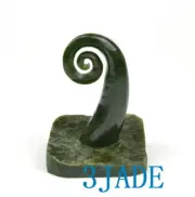 Natural Green Nephrite Jade Spiral Mini Sculpture Inspired by Maori Koru
