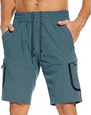 [MOURCE] Mens Hiking Shorts Lightweight, Quick Dry Mens Fishing Shorts Drawstring Casual Shorts with Pockets, Lake Blue S