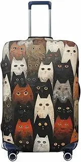 [CADREWY] Cat Print Travel Suitcase Cover Luggage Protector with Elastic Anti Scratch for Carry On, Black, Small
