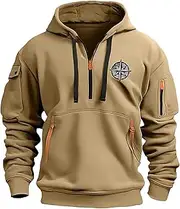 [CRNTCEM] Quarter Zip Tactical Hoodies for Men Vintage Workout Military Sweatshirt Drawstring Casual Cargo Jacket with Pocket