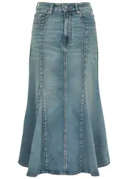 Ganni Peplum Stretch-denim Midi Skirt - 34 (UK6 / XS) 34 (UK6 / XS)