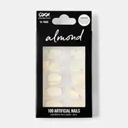 OXX Cosmetics 100 Pack Artificial Nails with Adhesive - Almond Shape, Clear