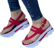 [HHZYT] Womens Wedge Sandals Flip Flops Casual Summer Open Toe Platform Sport Sandals Comfortable Thong Beach Sandal with Buckle Ankle Strap,Red,US6/EU37