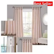 Stylish Blush Burlap Tab-Top Curtains, Light-Filtering Panels 84" x 45" Pair