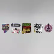 Set Of Six Vinyl 60s Theme Peace Love Music Stickers Water Bottle Tablet Laptop