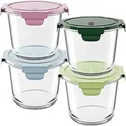 Glass Meal Prep Containers with Lids - Airtight Borosilicate Glass Food Storage Containers for Soup & Leftovers, BPA-Free, Heat-Resistant, Microwave & Dishwasher Safe (23 oz, 4 Pack)