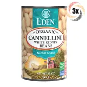 3x Cans Eden Foods Organic Cannellini White Kidney Beans | 15oz | No Salt Added