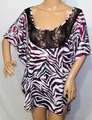 Diva Fashion Women Plus Size 2x 3x Shiny Pink Black Animal Print Top Blouse