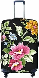 [CADREWY] Hand painted flower Print Travel Suitcase Cover Luggage Protector with Elastic Anti Scratch for Carry On, Black, Large