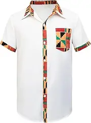 [KATOLK] Men's African Short Sleeve Button up Shirt