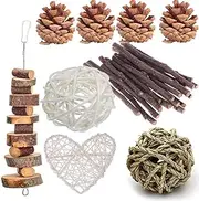 Rabbit Chew Toys, Pet Bunny Tooth Chew Toys Organic Natural Apple Wood Grass Cake Ideal for Bunny, Chinchilla, Guinea Pigs, Hamsters Teeth Grinding, Bird Exercise Molar (13PCS)