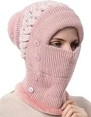 [Generic] Women Winter One Piece Hooded Scarf Knit Hats Slouchy Warm Scarf Mask Set