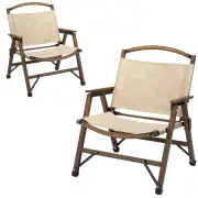 2x Bamboo Foldable Outdoor Camping Chair Wooden Travel Picnic Park Folding - Khaki/Beige