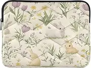 Pastel Easter Rabbits Cute Flowers Computer Case for Laptop, Quilted Laptop Case 15.6 Inch for Women