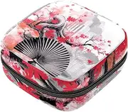 Period Bag,Sanitary Napkin Storage Bag,Chinese Style Fan and Painting,Tampon Holder for Purse