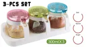 3 Pieces Spices Jar Set with Spoons and holder, 300 ml