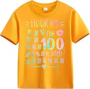 [Generic] Girls Shelf Bra Casual Short Sleeved T Shirt 100 Days of School Opening 100 Days Anniversary Personality Loose Short Sleeved Toddler Top for Girls