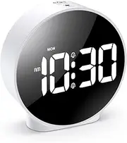 OQIMAX Digital Alarm Clock for Teens Kids, Bedside Digital Clock Battery Operated, Large Curved LED Display, USB Powered Small Clock, Snooze 4-Level Brightness 2 Alarms 12/24Hr for Heavy Sleepers