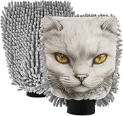 XYMZR Absorbent Microfiber Car Wash Mitt Cat White Cute, Funny Cute Anime Scratch Free for Cars Cleaning, Home Cleaning Mitts, 2 Pack, 10.24” L x 7.09” W