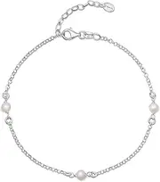 [Amberta] Women 925 Sterling Silver Freshwater Pearl Anklet