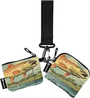 [XYMZR] Mini Zip Around Wristlet keychain Wallet Trout River Closeup for Women Personalized Pattern Detachable Dual Pouch Wristlet Portable Wallet Phone Coin Purse, Multi-colored, One Size