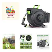 Retractable Garden Hose Reel, 1/2 Inch x 100 ft + 6 ft Wall Mount Hose Reel w...