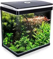 [Dynamic Power] 30L Curved Glass Aquarium Fish Tank with 5W RGB LED Light, 2.5W Filter Pump, Hinged Hood, Complete Filtration System, Freshwater & Saltwater Compatible