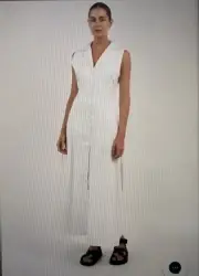 Dissh Sz 6 White Linen Sleeveless Side Slits Lined Midi Shirt Dress RRP$179.99