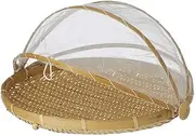 Davis & Waddell Collapsible Mesh Food Cover with Bamboo Tray, 37 x 37 x 24 cm, Natural/White