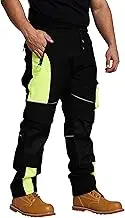 Hi Vis Mens Work Trousers Softshell Men High Visibility Viz Water Resistant Cargo Rain Proof Repellent Windproof Safety Site Work Wear Builder Pants Soft Shell Workwear Warm