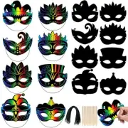 Tlswshsy 48Pcs Mardi Gras Scratch Paper Mask, Masquerade Multicolor Scratch