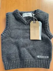 Jean Bourget (France) NWT Grey Patchwork Sampler Knit Sweater Vest-6-9mos 68cm