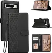 [Asuwish] Mobile Phone Case for Google Pixel 8 Pro Case with Screen Protector Card Slot Foldable Leather Wallet Stand Pixel8Pro 8Pro 5G Mobile Phone Cases Protective Glass Phone Case Black
