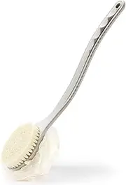 Shower Body Brush with Bristles and Loofah, Back Scrubber Bath Mesh Sponge with Curved Long Handle for Skin Exfoliation, Massage Bristles Ideal for Wet or Dry Use, Suitable for Both Men and Women (grey)