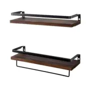 Dracelo Bathroom Shelf 5.83"x16.53"x4.52"Wall Mount Wood Brown 2Piece +Towel Bar