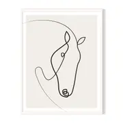 Line Horse Framed Printed Wall Art - White