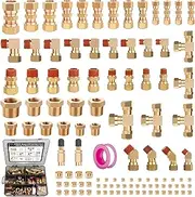 109Pcs Brass DOT Air Brake Line Fittings, 1/4" 1/8" 3/8" 1/2" 5/8" Compression Air Nylon Tubing Fitting Assortment Repair Kits for Truck or Industrial System