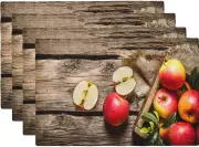 Fresh Red Apples Placemats Set of 4 Linen Washable Wooden Box Background Placemat Kitchen Dining Heat-Resistant Place Mats Fruit Themed Table Mats ...