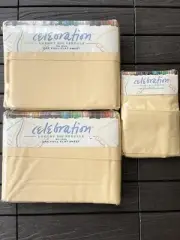 VTG Celebration Luxury 200 Percale Full Flat Sheets Pillow cases Yellow Mervyns￼
