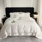 Bedding Set 4pcs Quilt Cover Flat Sheet Pillowcase 100s Cut-out Embroidery Lace