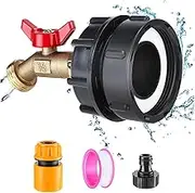 IBC Tote Water Tank Adapter -Fine Thread Fitting for 275-330 Gallon IBC Tote Tank, Leakproof Sturdy Brass Faucet Valve