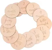 Abaodam 13pcs Wooden Baby Milestone Cards Mini Milestone Cards Natural Monthly Milestone