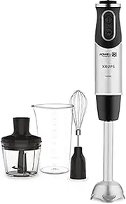 Krups Perfect Mix Hand Blender HZ6568 | Blender | 1000 Watt | Stainless Steel Base | 4 Extra Sharp Knives | Powelix Technology | Whisk | 500 ml Chopper | 800 ml Measuring Cup | Black/Silver