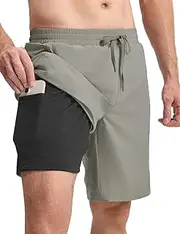 [BGOWATU] 2 in 1 Men's Swim Trunks Board Shorts with Compression Liner Quick Dry Bathing Suit 9" Beach Shorts with Pockets